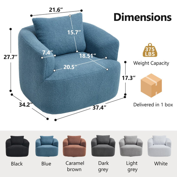 English Elm 360° Swivel Barrel Chair Teddy Fleece Upholstery with Pillow for Bedroom Reading Nook W1803P362979