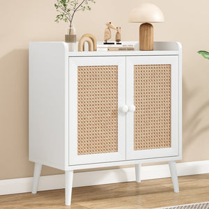 English Elm Sideboard Rattan Door Buffet Cabinet with Baffle Edge, Spacious Storage Credenza for Dining Hallway White T3623P381054
