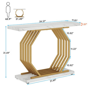 English Elm Hall Console Table Faux Marble Top Gold Geometric Base Modern Entryway Accent T3971P456214