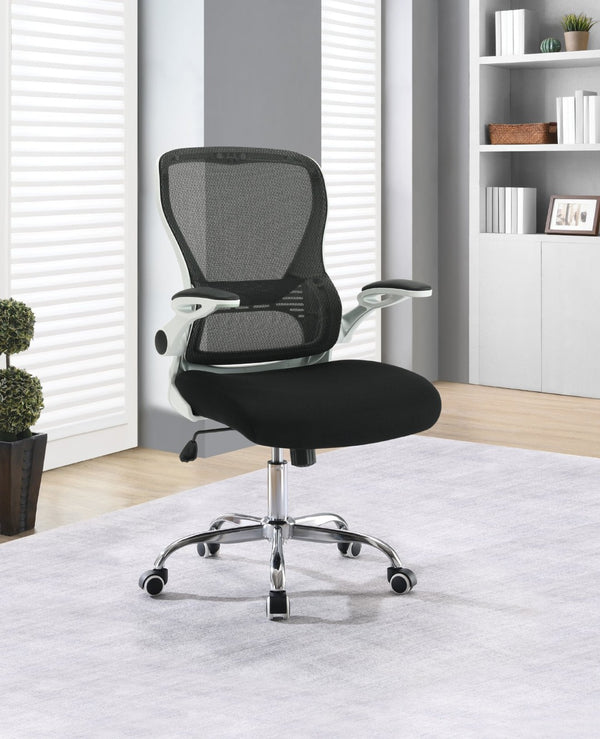 OSP Home Furnishings Mesh Back Ergonomic Office Chair with Lumbar Support Flip up Arms and Foam Seat Cushion White EMW96809C-3