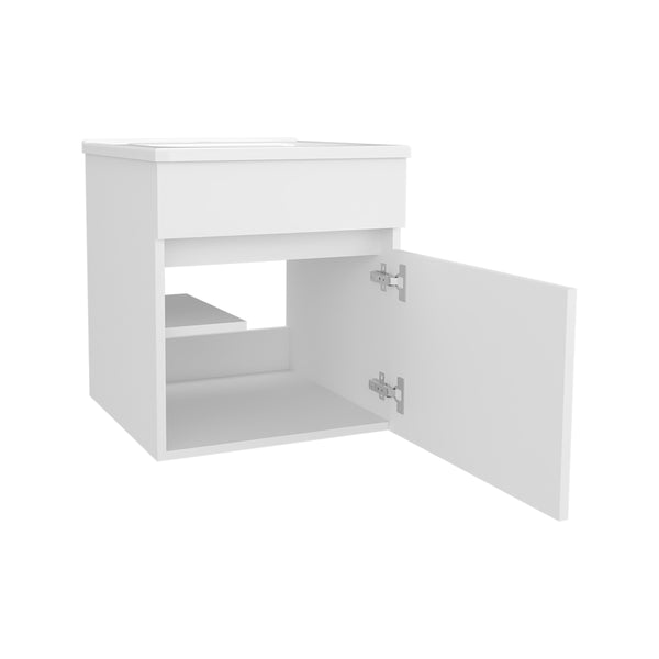 English Elm Newell White Vanity Sink Cabinet with Large Storage & Open Shelves, Engineered Wood, Durable Finish B092P360643