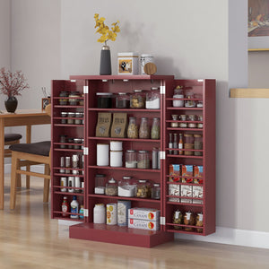 English Elm HOMCOM Freestanding Kitchen Pantry Cabinet with 5-Tier Shelves, 12 Door Racks, Anti-Tip Hardware, Compact Stylish Storage Red W2225P200791