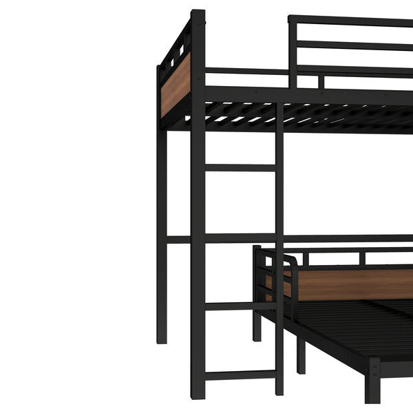 English Elm Full Xl Metal Bunk Bed In Walnut - Versatile Separable Loft Bed With Safety Fence & Strong Frame W1580S00229