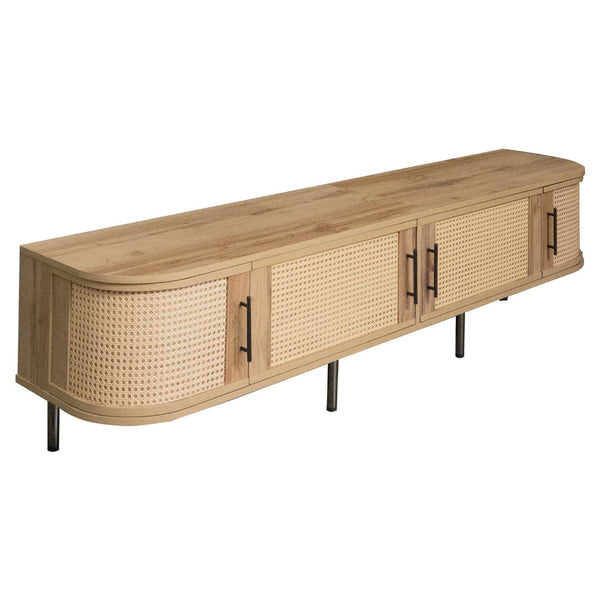 English Elm 70inch Rattan Door Media Console with Iron Legs Natural Wood Finish Living Room N710P429509P