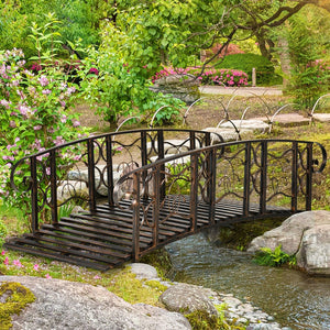 English Elm Outsunny Steel Arch Garden Bridge with Vine Motifs Powder Coated for Outdoor Use W2225P229224