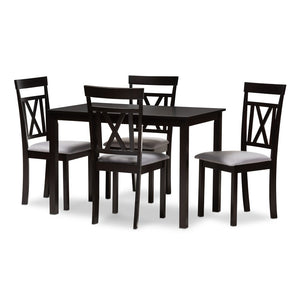 Baxton Studio Baxton Studio Rosie Modern 5-Piece Dining Set: Espresso Brown Table & Grey Upholstered Chairs RH123C-Dark Brown/Grey Dining Set