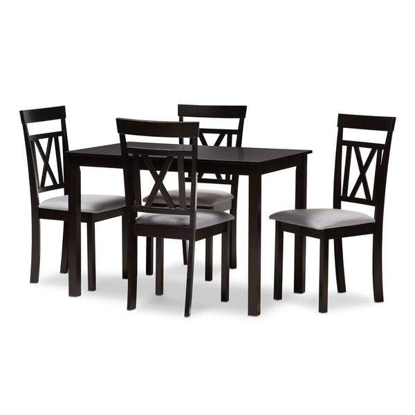 Baxton Studio Baxton Studio Rosie Modern 5-Piece Dining Set: Espresso Brown Table & Grey Upholstered Chairs RH123C-Dark Brown/Grey Dining Set