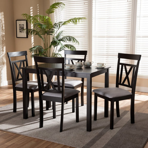 Baxton Studio Baxton Studio Rosie Modern 5-Piece Dining Set: Espresso Brown Table & Grey Upholstered Chairs RH123C-Dark Brown/Grey Dining Set