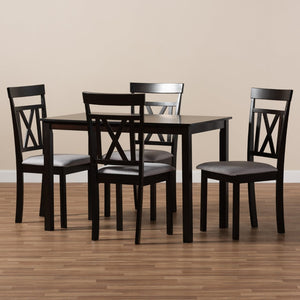 Baxton Studio Baxton Studio Rosie Modern 5-Piece Dining Set: Espresso Brown Table & Grey Upholstered Chairs RH123C-Dark Brown/Grey Dining Set