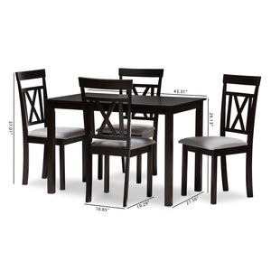 Baxton Studio Baxton Studio Rosie Modern 5-Piece Dining Set: Espresso Brown Table & Grey Upholstered Chairs RH123C-Dark Brown/Grey Dining Set