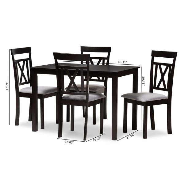 Baxton Studio Baxton Studio Rosie Modern 5-Piece Dining Set: Espresso Brown Table & Grey Upholstered Chairs RH123C-Dark Brown/Grey Dining Set