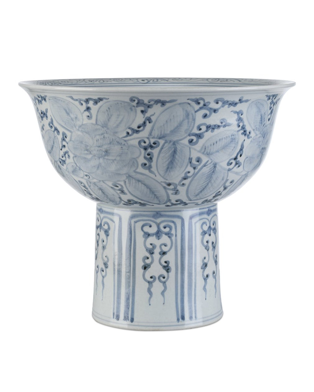 Currey & Company Ming Offering Pedestal Bowl On Stand - Stunning Hand-painted Blue & White Centerpiece For Décor Blue Porcelain 1200-1003-currey-company