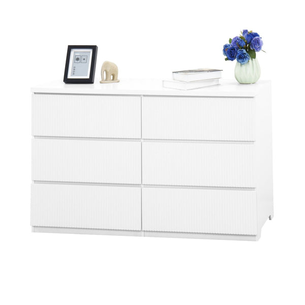 English Elm Modern Six Drawer Dresser with Wave Panel Fronts Handleless Design for Bedroom White W409P371358