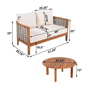 English Elm 2 Piece Acacia Wood Outdoor Loveseat Set Woven Rope Tub Design Teak Patio N780P245860G