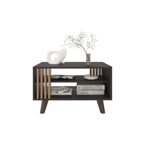 English Elm Coffee Coffee Table with 1 Door & 2 Shelves, Black Wengue/Natural Oak, Engineered Wood, 26.1"W Stylish Storage B097P369429
