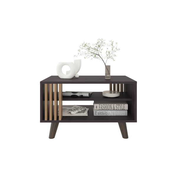 English Elm Coffee Coffee Table with 1 Door & 2 Shelves, Black Wengue/Natural Oak, Engineered Wood, 26.1"W Stylish Storage B097P369429