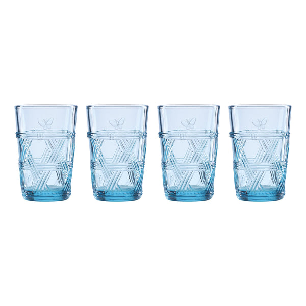 Lenox Butterfly Meadow Blue Tinted Glass Tumblers with Raised Basketweave Relief Set of 4 896070