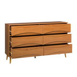 58" 6-Drawer Solid Wood Dresser with Curved Front Detail BRATT6DRDCA-T Caramel BRATT6DRDCA-T Walker Edison