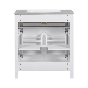 English Elm 30-inch Modern Bathroom Vanity with Ceramic Sink, Gold Accents, Solid Wood Frame, Soft-Close Doors and Ample Storage White WF324045AAK