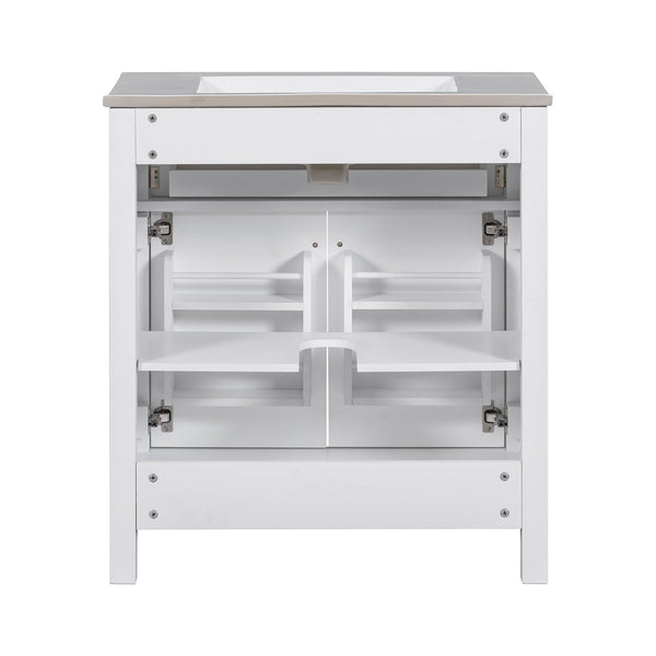 English Elm 30-inch Modern Bathroom Vanity with Ceramic Sink, Gold Accents, Solid Wood Frame, Soft-Close Doors and Ample Storage White WF324045AAK
