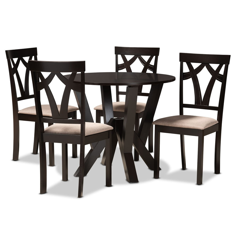 Baxton Studio Baxton Studio Reagan 5-Piece Modern Dining Set with Plush Sand Upholstered Chairs & Sculptural Table Reagan-Dark Brown/Sand-5PC Dining Set