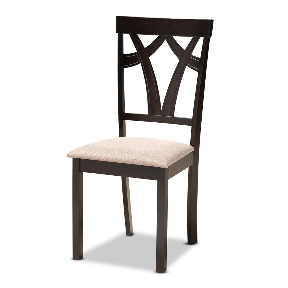 Baxton Studio Baxton Studio Reagan 5-Piece Modern Dining Set with Plush Sand Upholstered Chairs & Sculptural Table Reagan-Dark Brown/Sand-5PC Dining Set