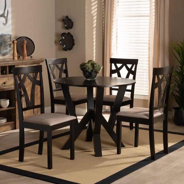 Baxton Studio Baxton Studio Reagan 5-Piece Modern Dining Set with Plush Sand Upholstered Chairs & Sculptural Table Reagan-Dark Brown/Sand-5PC Dining Set