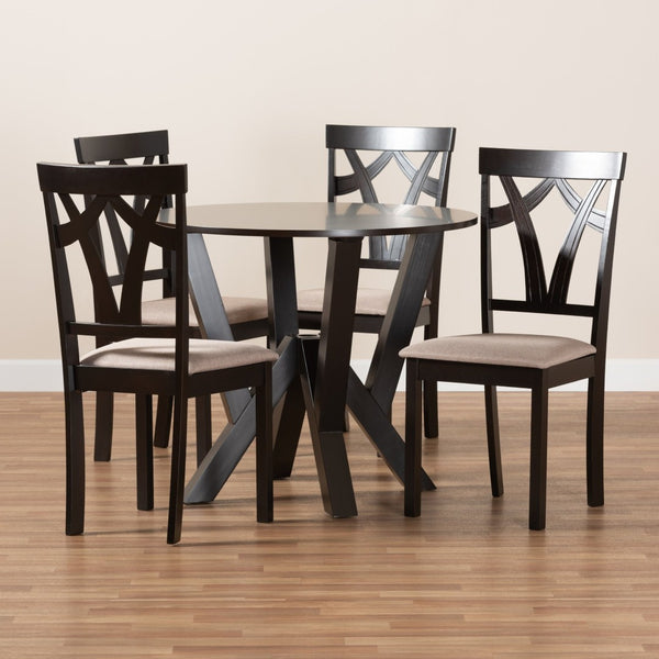 Baxton Studio Baxton Studio Reagan 5-Piece Modern Dining Set with Plush Sand Upholstered Chairs & Sculptural Table Reagan-Dark Brown/Sand-5PC Dining Set