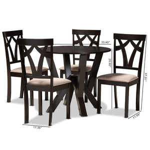 Baxton Studio Baxton Studio Reagan 5-Piece Modern Dining Set with Plush Sand Upholstered Chairs & Sculptural Table Reagan-Dark Brown/Sand-5PC Dining Set