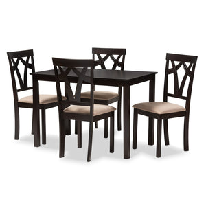 Baxton Studio Baxton Studio Sylvia 5-Piece Dining Set: Modern Espresso Table & Sand Upholstered Chairs for Comfort RH146C-Dark Brown/Sand Dining Set