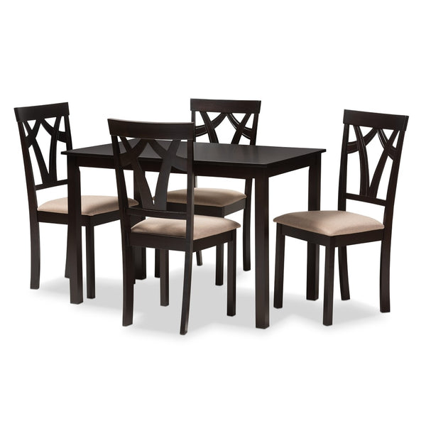 Baxton Studio Baxton Studio Sylvia 5-Piece Dining Set: Modern Espresso Table & Sand Upholstered Chairs for Comfort RH146C-Dark Brown/Sand Dining Set