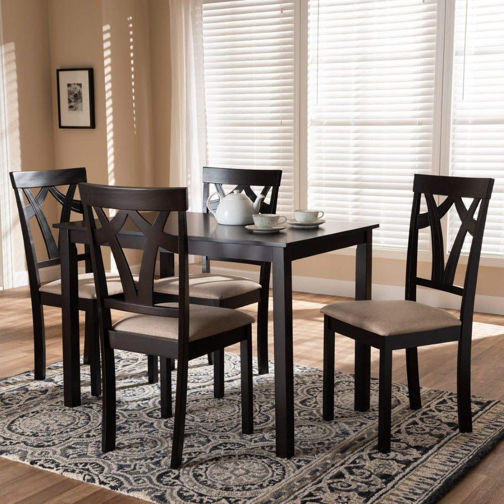 Baxton Studio Baxton Studio Sylvia 5-Piece Dining Set: Modern Espresso Table & Sand Upholstered Chairs for Comfort RH146C-Dark Brown/Sand Dining Set
