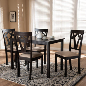 Baxton Studio Baxton Studio Sylvia 5-Piece Dining Set: Modern Espresso Table & Sand Upholstered Chairs for Comfort RH146C-Dark Brown/Sand Dining Set