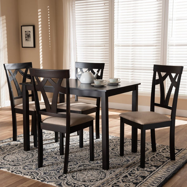 Baxton Studio Baxton Studio Sylvia 5-Piece Dining Set: Modern Espresso Table & Sand Upholstered Chairs for Comfort RH146C-Dark Brown/Sand Dining Set