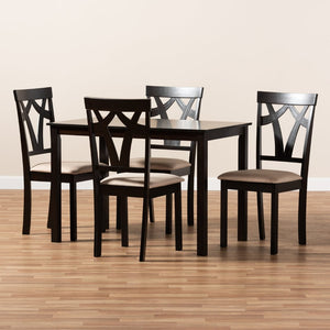 Baxton Studio Baxton Studio Sylvia 5-Piece Dining Set: Modern Espresso Table & Sand Upholstered Chairs for Comfort RH146C-Dark Brown/Sand Dining Set