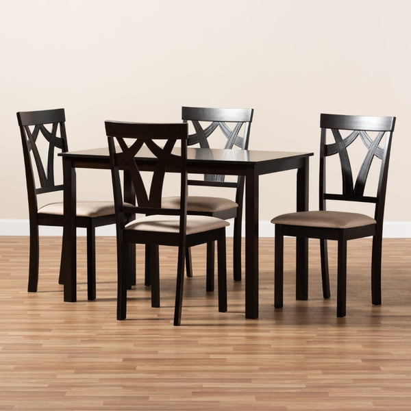 Baxton Studio Baxton Studio Sylvia 5-Piece Dining Set: Modern Espresso Table & Sand Upholstered Chairs for Comfort RH146C-Dark Brown/Sand Dining Set