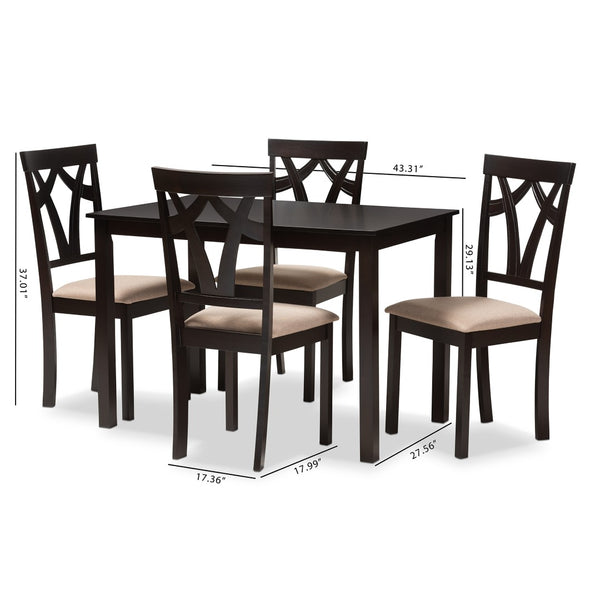 Baxton Studio Baxton Studio Sylvia 5-Piece Dining Set: Modern Espresso Table & Sand Upholstered Chairs for Comfort RH146C-Dark Brown/Sand Dining Set