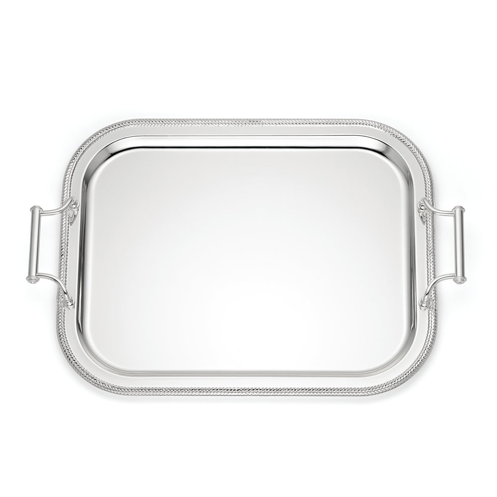 Lenox Silverplate Rectangular Serving Tray with Braided Border and Mirror Finish Handles 896102