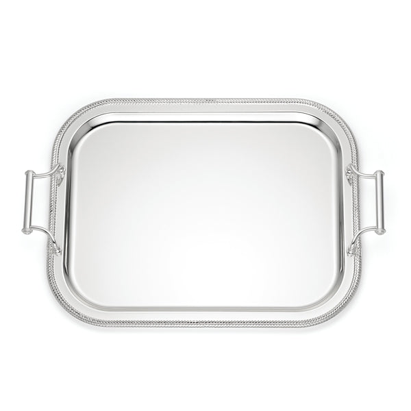 Lenox Silverplate Rectangular Serving Tray with Braided Border and Mirror Finish Handles 896102