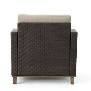 English Elm Christopher Knight Home® - GLENWOOD Single Sofa Brown PE Rattan Outdoor Armchair with Iron Frame, Waterproof Fabric, Compact 52.5" L x 33.15" W x 19.5" H 60773.00MBG