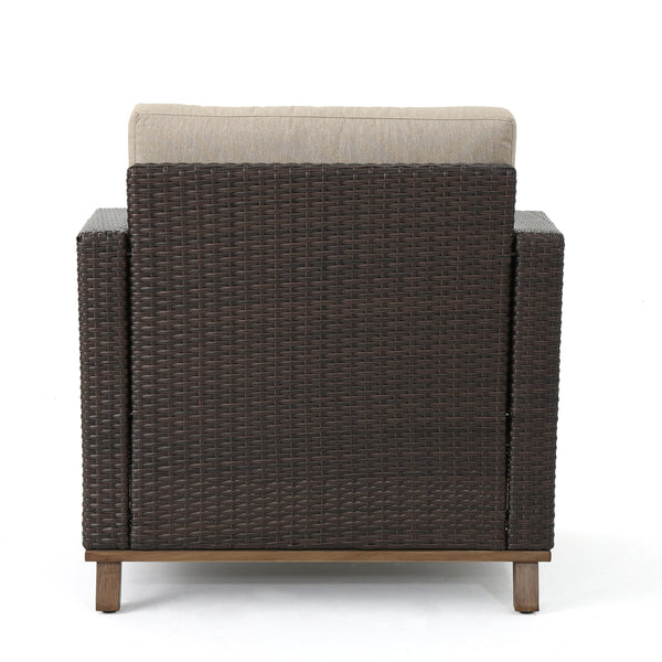 English Elm Christopher Knight Home® - GLENWOOD Single Sofa Brown PE Rattan Outdoor Armchair with Iron Frame, Waterproof Fabric, Compact 52.5" L x 33.15" W x 19.5" H 60773.00MBG