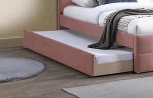 English Elm Contemporary Full Upholstered Trundle Bed Brushed Linen Grid Stitch Low Profile Frame Light Pink B011S02068