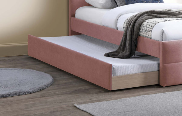 English Elm Contemporary Full Upholstered Trundle Bed Brushed Linen Grid Stitch Low Profile Frame Light Pink B011S02068