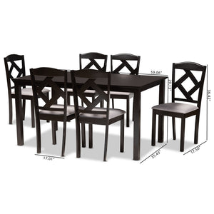 Baxton Studio Baxton Ruth 7-Piece Modern Transitional Dining Set - Stylish Grey Fabric & Dark Brown Wood Finish Ruth-Grey/Dark Brown-7PC Dining Set
