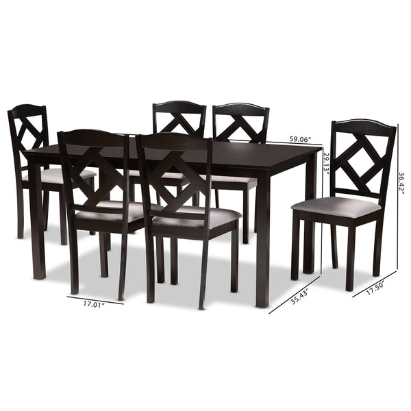 Baxton Studio Baxton Ruth 7-Piece Modern Transitional Dining Set - Stylish Grey Fabric & Dark Brown Wood Finish Ruth-Grey/Dark Brown-7PC Dining Set