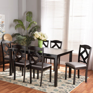 Baxton Studio Baxton Ruth 7-Piece Modern Transitional Dining Set - Stylish Grey Fabric & Dark Brown Wood Finish Ruth-Grey/Dark Brown-7PC Dining Set