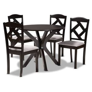 Baxton Studio Baxton Modern Transitional Grey Fabric Dining Set with Dark Brown Wood Table and Chairs for Comfort Carlin 5-Piece Carlin-Grey/Dark Brown-5PC Dining Set