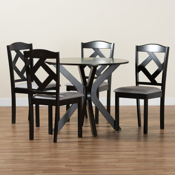 Baxton Studio Baxton Modern Transitional Grey Fabric Dining Set with Dark Brown Wood Table and Chairs for Comfort Carlin 5-Piece Carlin-Grey/Dark Brown-5PC Dining Set