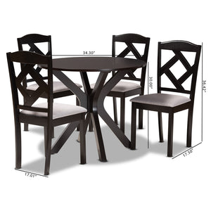 Baxton Studio Baxton Modern Transitional Grey Fabric Dining Set with Dark Brown Wood Table and Chairs for Comfort Carlin 5-Piece Carlin-Grey/Dark Brown-5PC Dining Set