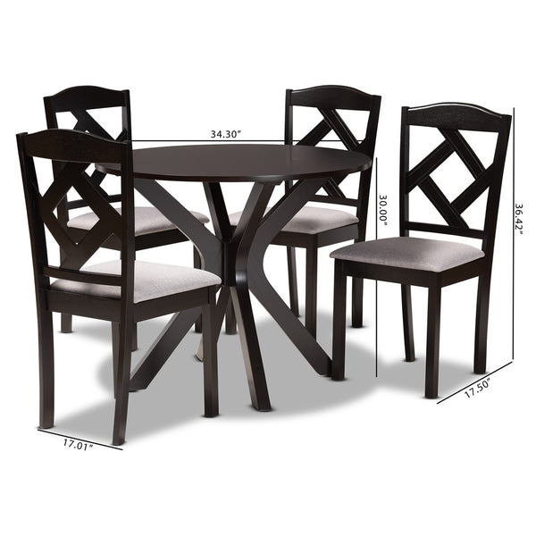 Baxton Studio Baxton Modern Transitional Grey Fabric Dining Set with Dark Brown Wood Table and Chairs for Comfort Carlin 5-Piece Carlin-Grey/Dark Brown-5PC Dining Set